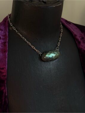 Labradorite faceted crystal necklace pendant layering jewelry for protection